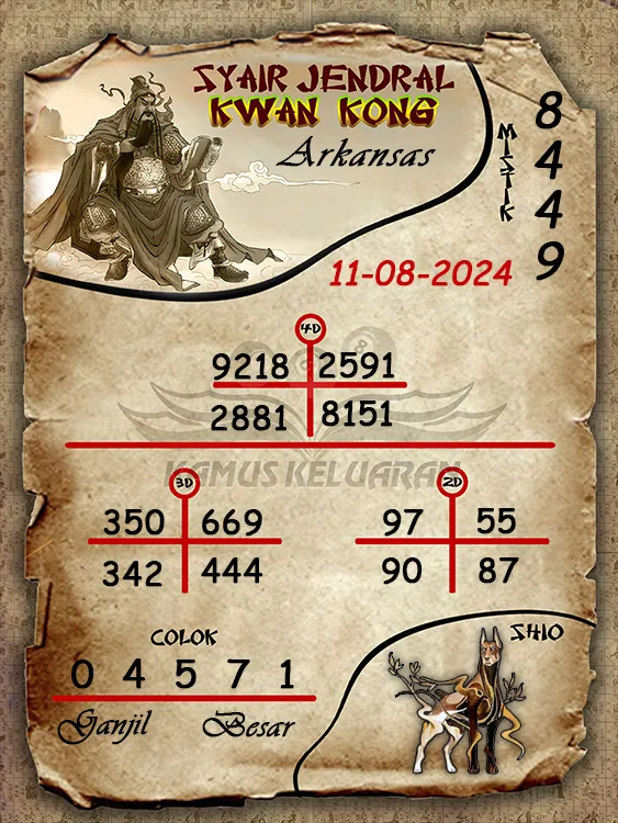 syair jendral kwan kwong arkansas 11 08 2024