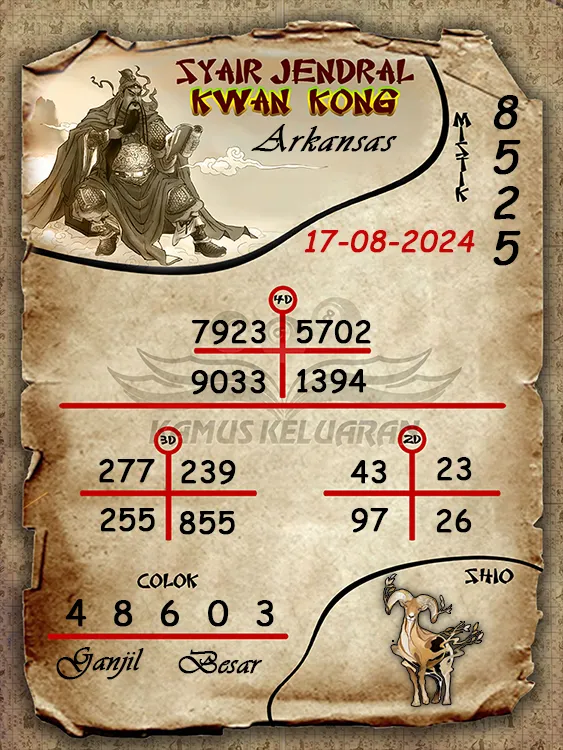 syair jendral kwan kwong arkansas 17 08 2024
