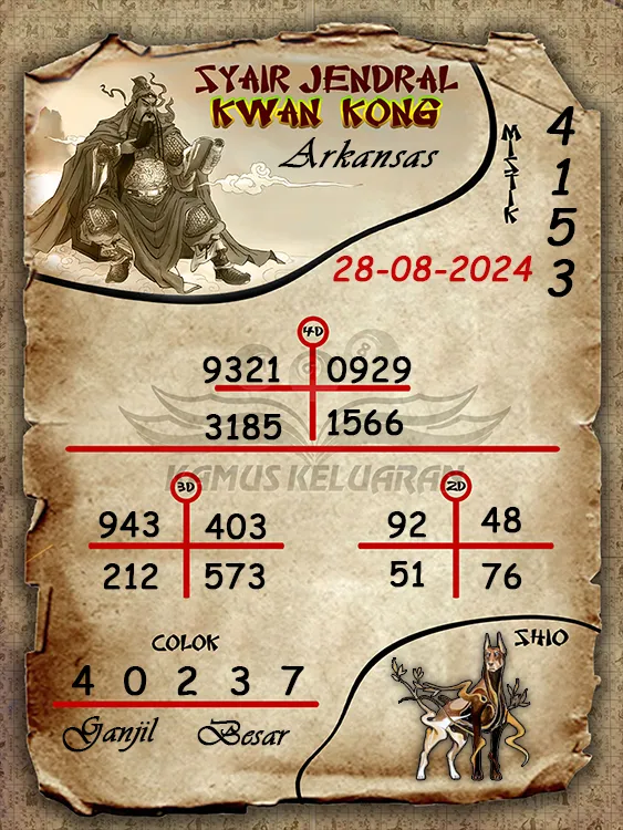 syair jendral kwan kwong arkansas 28 08 2024