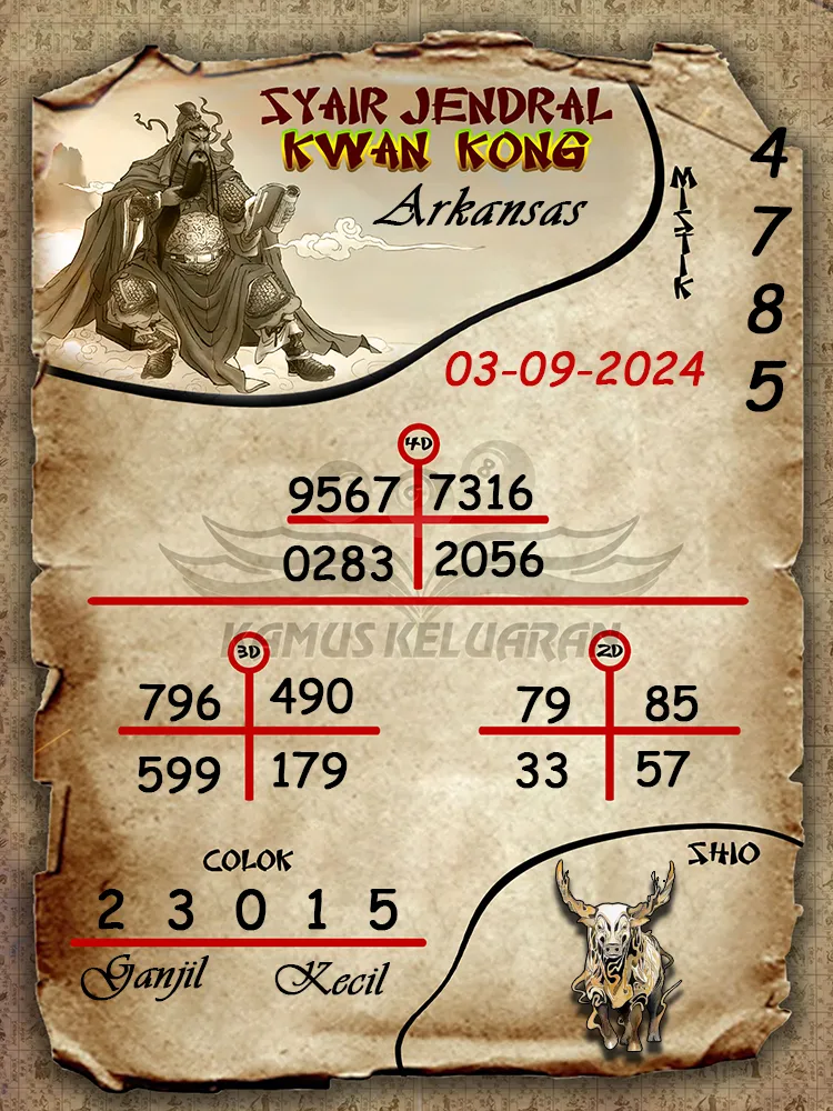syair jendral kwan kong arkansas 03 09 2024