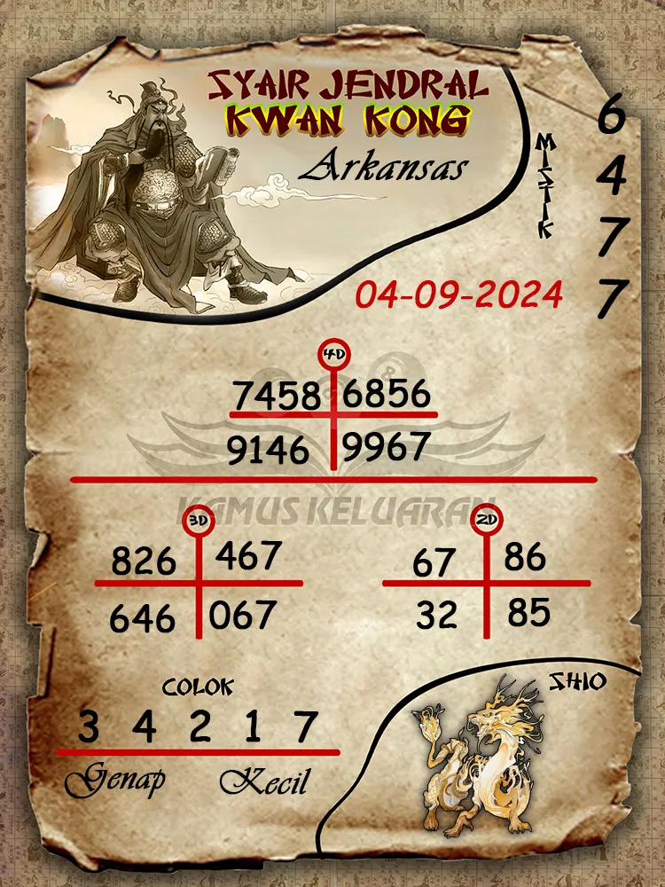 syair jendral kwan kong arkansas 04 09 2024