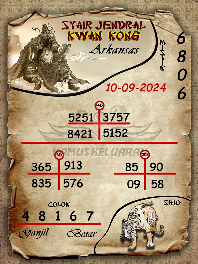 syair jendral kwan kong arkansas 10 09 2024