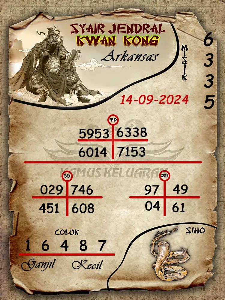 syair jendral kwan kong arkansas 14 09 2024
